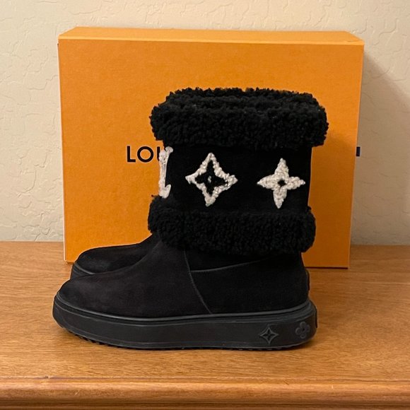 Louis Vuitton Snowdrop Flat Ankle Boots 7 37 Black Suede Shearling Excellent! - Picture 5 of 16